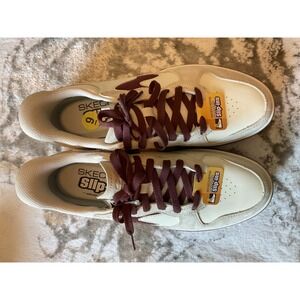 Skechers Slip Ins Size 9 Low Top Sneakers Cream Burgundy Comfort Shoes